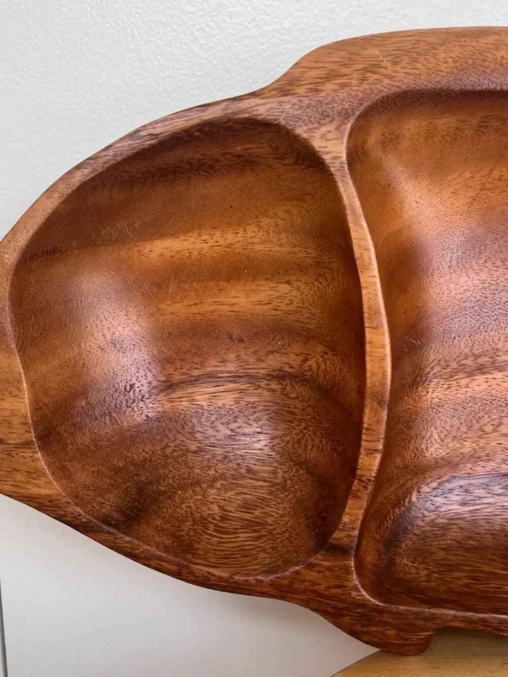 Vintage Monkey Pod Wood Fish Shaped Serving Dish - Made in the Philippines